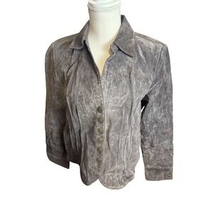 Vintage Brown Suede Leather Jacket Blazer Womens Medium Snap Front Western Boho